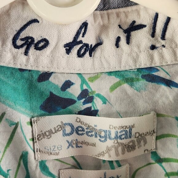 Desigual Regular XL Blue White Colorblock Floral Long Sleeve Button Up Shirt Reg - Picture 9 of 16